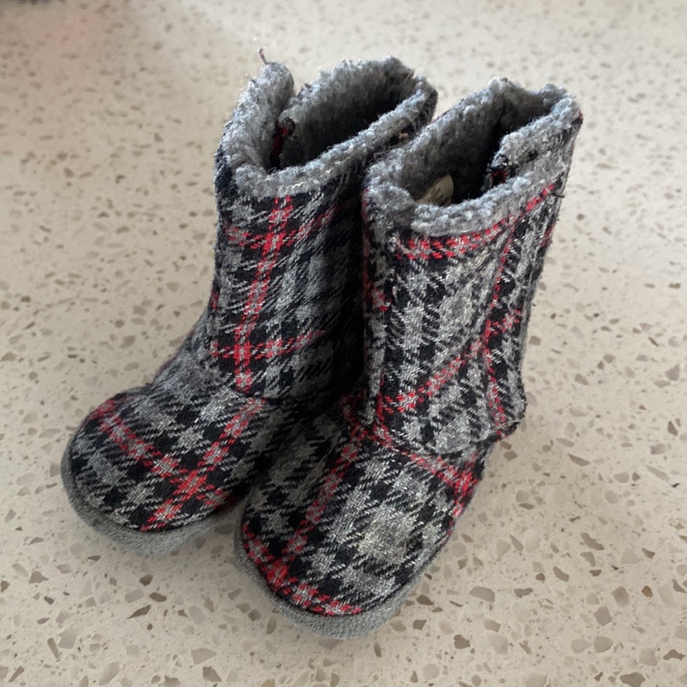 Joe Fresh Grey, Black & Red Plaid Soft Sole Boots